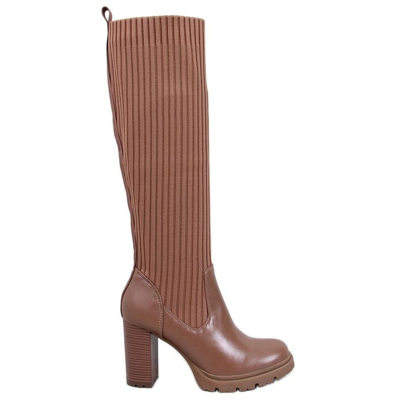 Botas Jaida Khaki de salto alto com parte superior elástica castanho