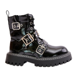 Botas de trabalho envernizadas com fivelas pretas Serizia preto