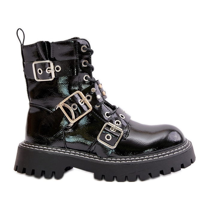 Botas de trabalho envernizadas com fivelas pretas Serizia preto