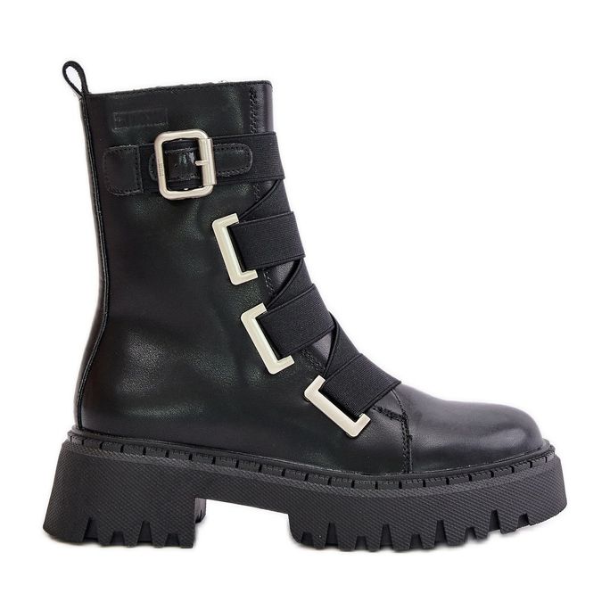 Botas quentes de couro feminino Big Star OO274A256 pretas preto