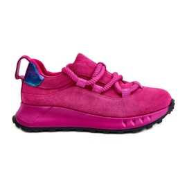 Tênis feminino de camurça com cadarço grosso Artiker 54C1461 fúcsia rosa