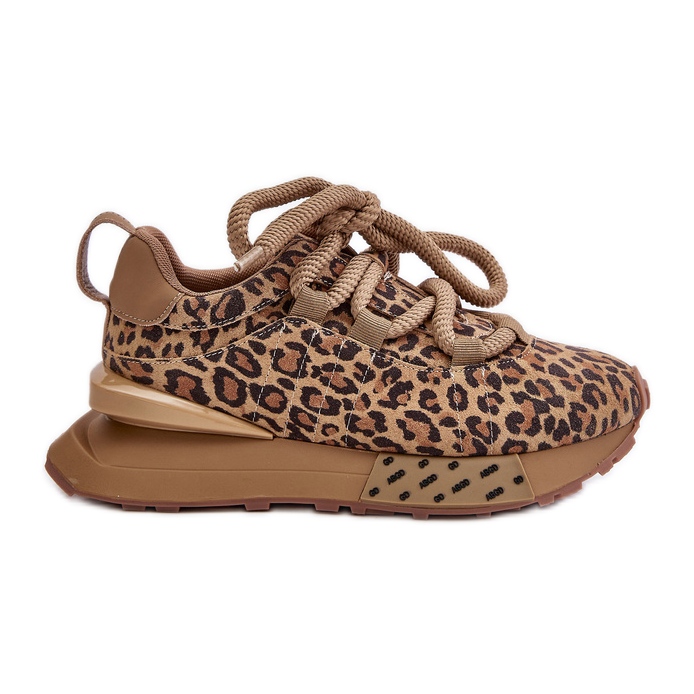Tênis feminino de camurça na plataforma com cadarço grosso leopardo Artiker 55C0135 marrom castanho