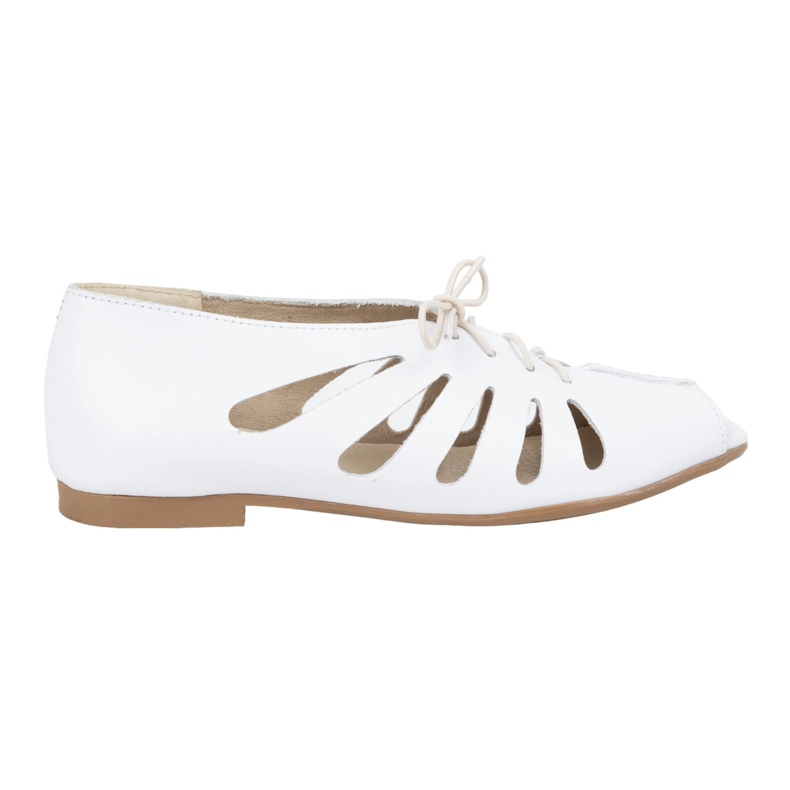 Exquisite Sapatilhas femininas de couro com aberturas 1444EX Branco
