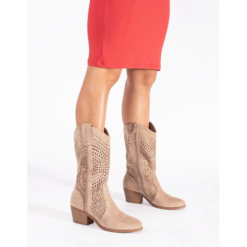 Seastar Botas de cowboy femininas bege com aberturas Seastar Botas de cowboy femininas bege com aberturas