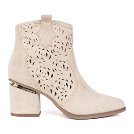 Seastar Botas de cowboy femininas bege com aberturas