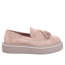 Mocassins plataforma Trinity Beige com franjas bege