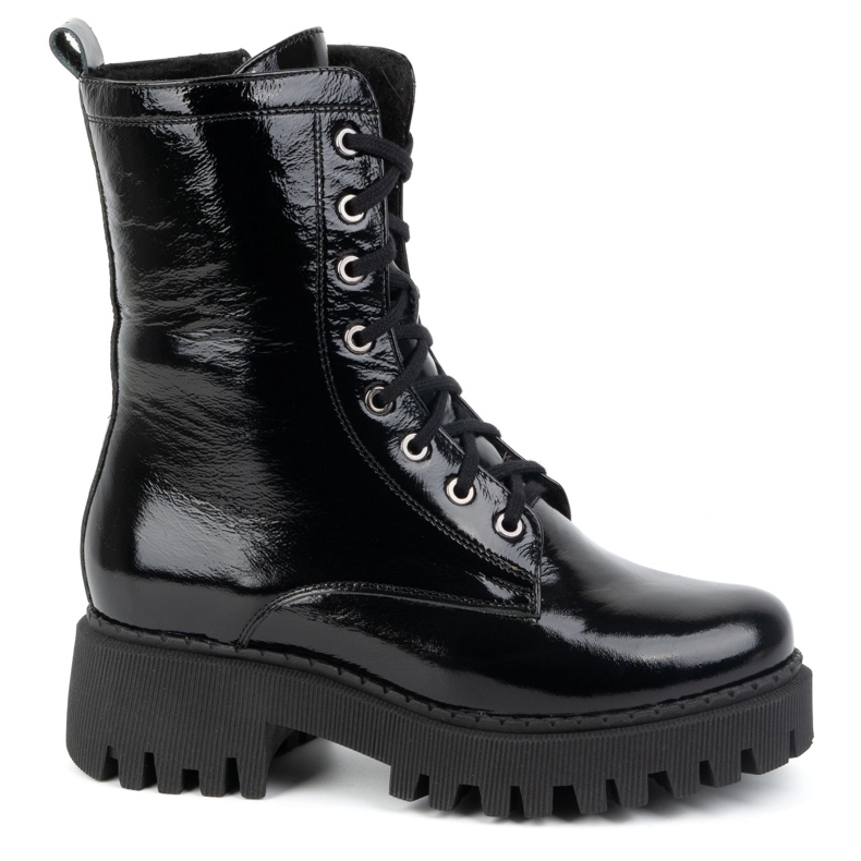 Olivier Botas femininas de couro, isoladas, 401BB, lacadas pretas preto