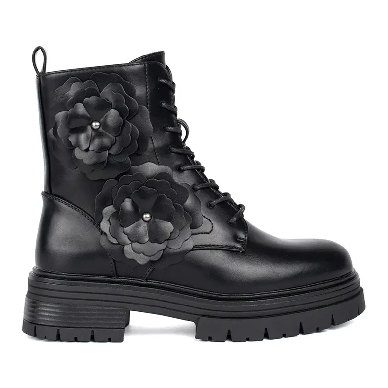 Seastar Botas de trabalho isoladas pretas com flores preto