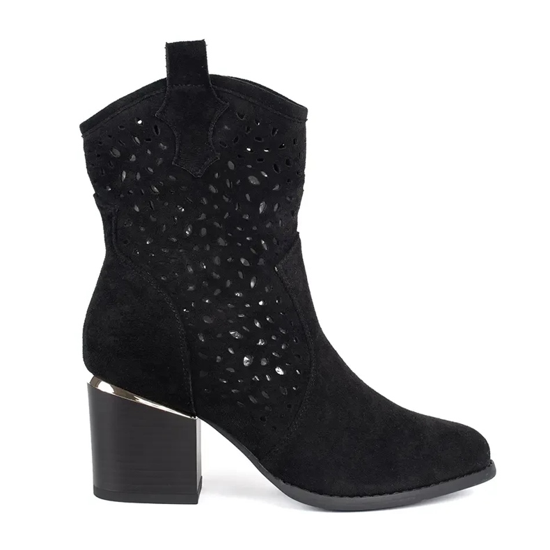 Seastar Botas de cowboy pretas perfuradas com salto alto preto