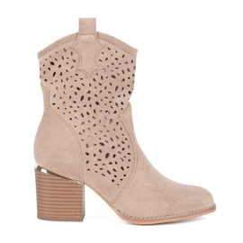 Seastar Botas de cowboy bege vazadas com salto alto