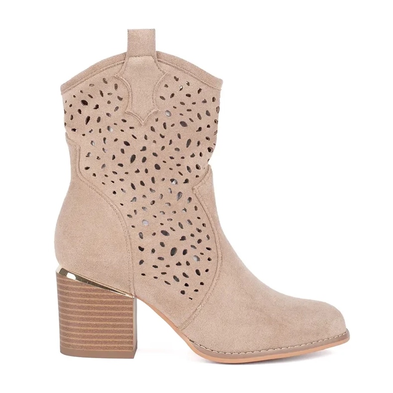 Seastar Botas de cowboy bege vazadas com salto alto
