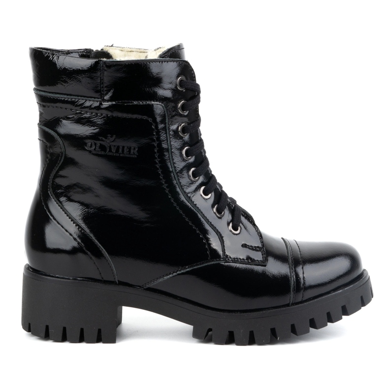 Olivier Botas femininas de couro, isoladas, 272BB, couro envernizado preto