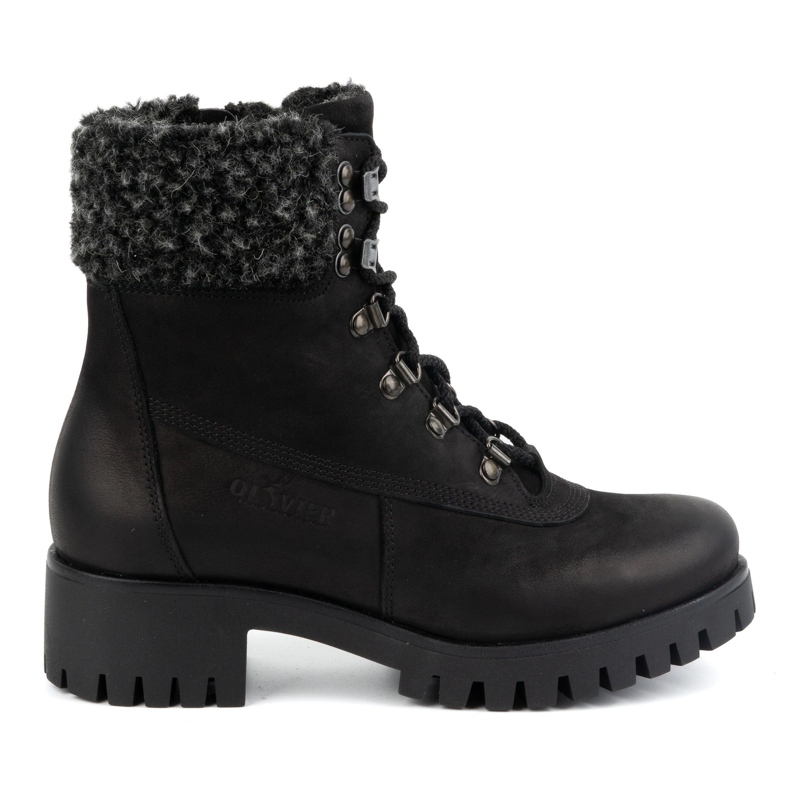 Olivier Botas femininas de couro, botas de inverno com isolamento, 330BB, pretas preto