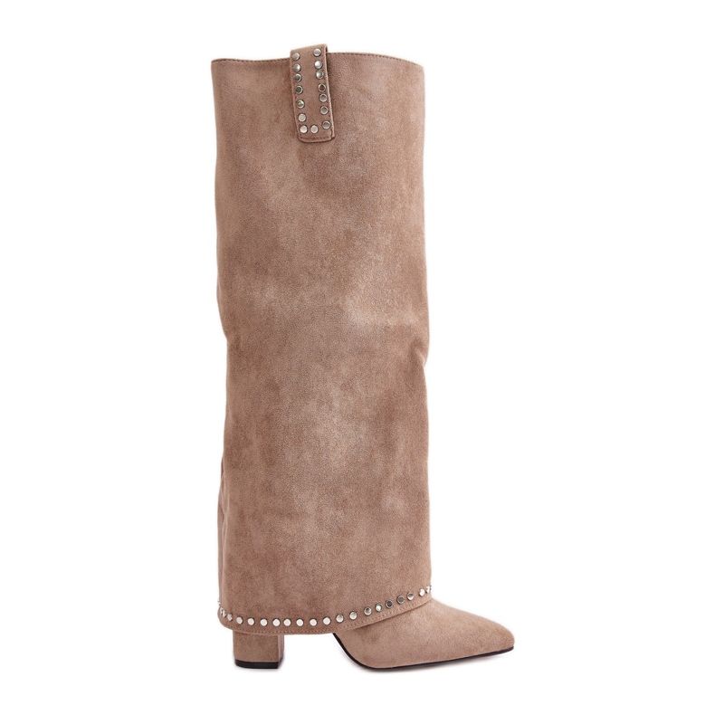 Botas femininas bege Kaithena com cano alto e salto alto