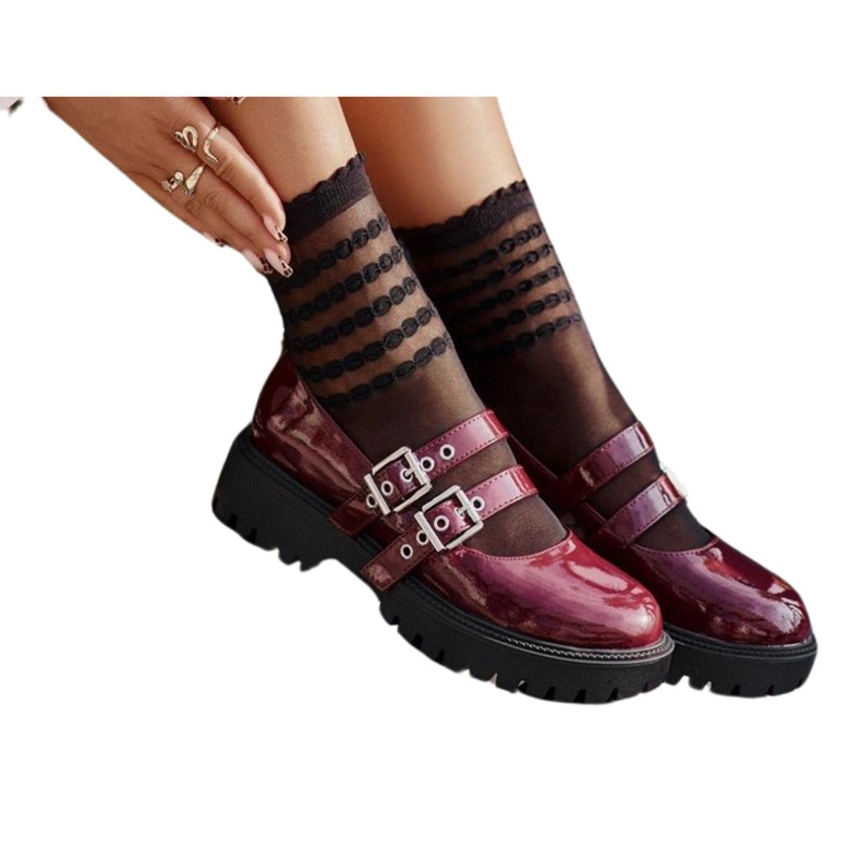 Sapatos femininos com alças envernizados Borgonha Terione vermelho