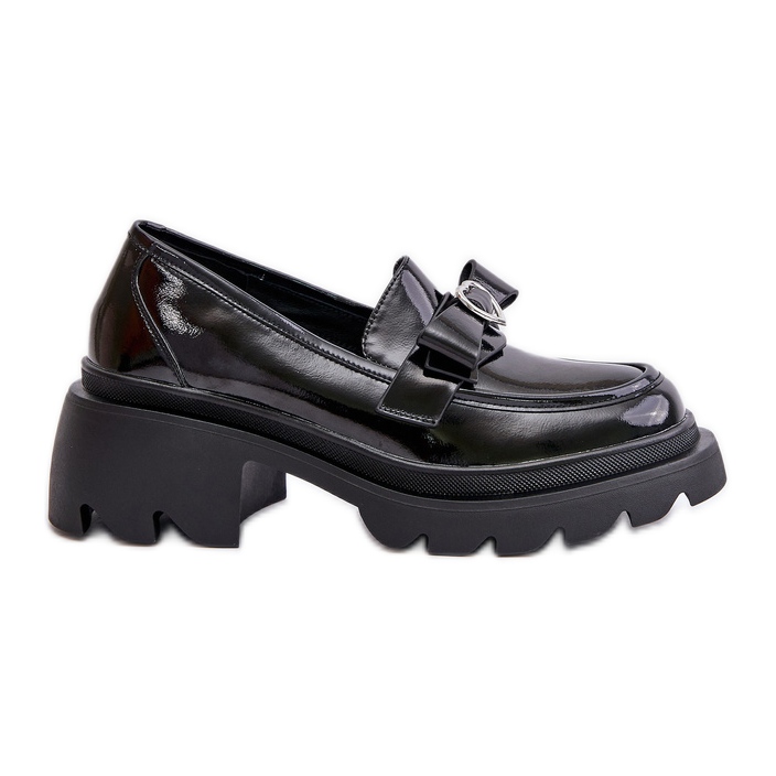 S.Barski Mocassins femininos de couro com laço e coração D&amp;A LZ42-032 pretos