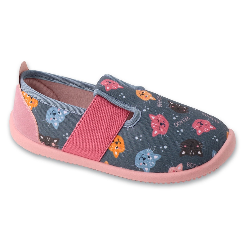 Chinelos infantis Befado com fundo elástico 901Y020 cinza/rosa