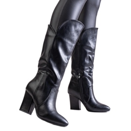 Botas pretas de salto alto em couro ecológico Amare preto Botas pretas de salto alto em couro ecológico Amare preto