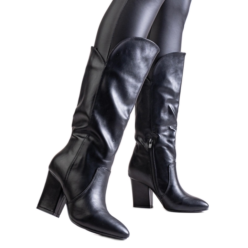 Botas pretas de salto alto em couro ecológico Amare preto