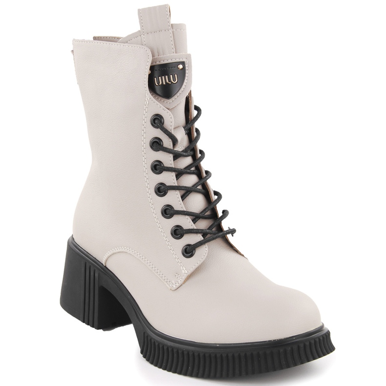 Botins femininos de couro bege Vinceza 66671