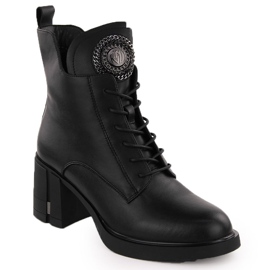 Botins femininos de couro com decoração, pretos Vinceza 66676