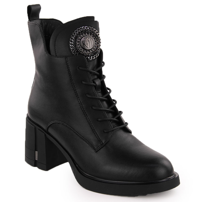 Botins femininos de couro com decoração, pretos Vinceza 66676