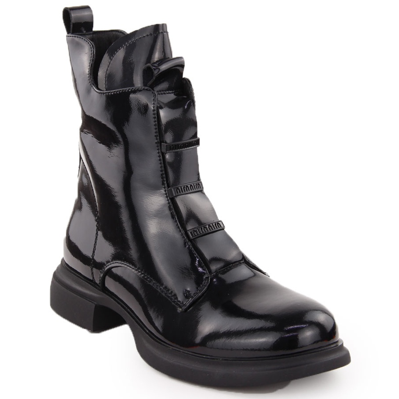 Botas femininas de couro envernizado, pretas, Vinceza 66678 preto