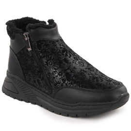 Botins femininos de couro preto com flores T.Sokolski Z24-329