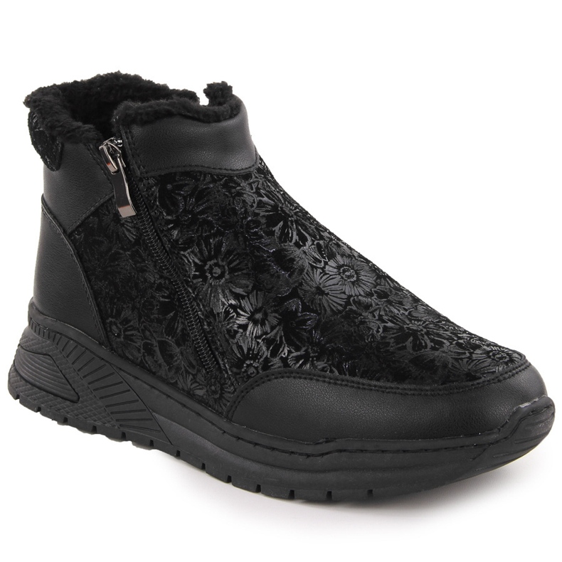 Botins femininos de couro preto com flores T.Sokolski Z24-329