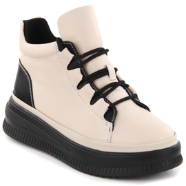 Botas femininas de couro com isolamento, bege, Artiker 55C1051