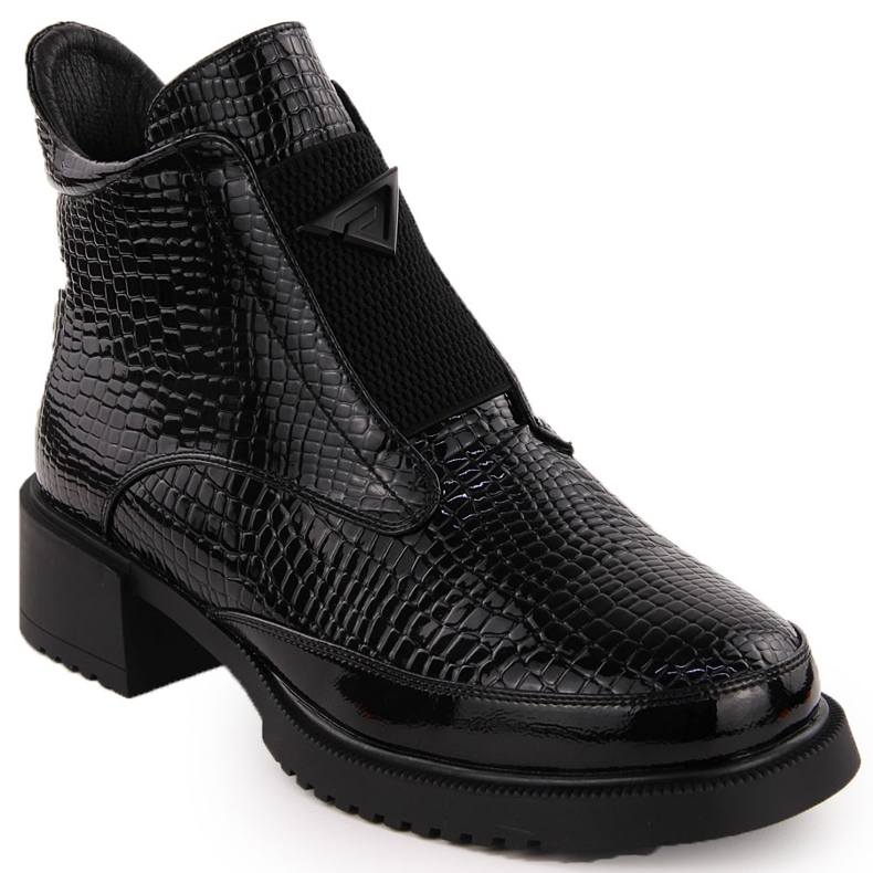 Botins femininos de couro envernizado, pretos, Filippo DBT6663