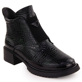 Botins femininos de crocodilo envernizados, preto e verde, Filippo DBT6663