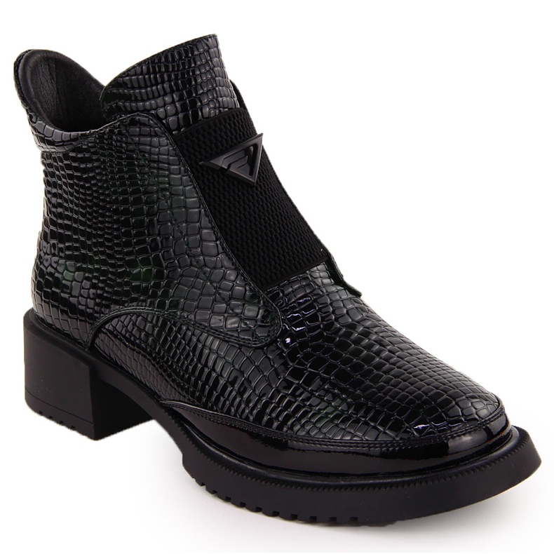 Botins femininos de crocodilo envernizados, preto e verde, Filippo DBT6663