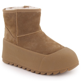 Botas femininas de couro para neve na plataforma camelo Big Star OO274A212 marrom