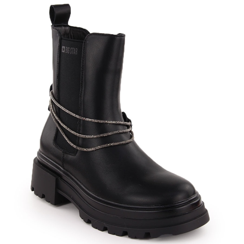 Botas femininas de couro Chelsea pretas Big Star preto