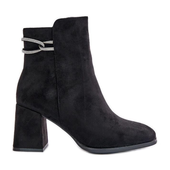 Botins femininos isolados com salto alto, camurça ecológica, Saivia preta preto