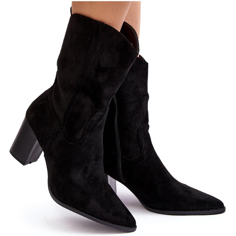 Diamantique Botas de cowboy feminino na postagem Eco-Eco-Black preto