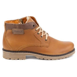 Polbut Sapatos masculinos de inverno, couro, botins com isolamento J35S, marrom camelo castanho