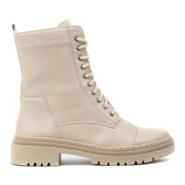 WASAK Botins femininos de couro com renda alta inverno 0640 cru bege WASAK Botins femininos de couro com renda alta inverno 0640 cru bege