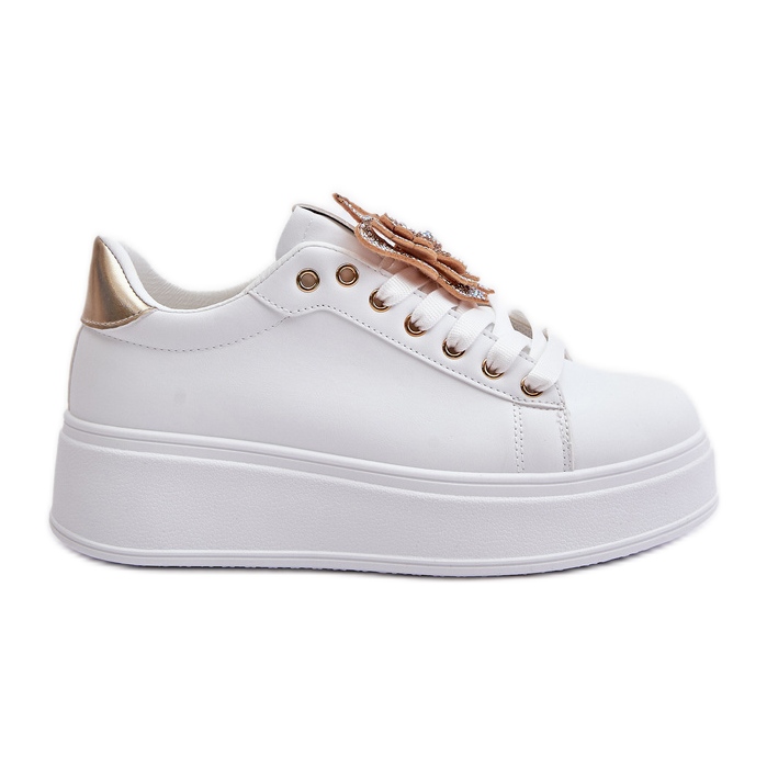 Tênis feminino plataforma com borboleta, Naritevia branco e dourado