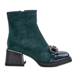 S.Barski Botas femininas elegantes de salto alto com decoração, verde escuro MR880-127