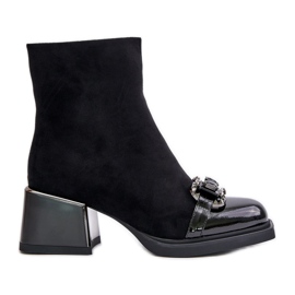 S.Barski Botas femininas elegantes de salto alto com decoração, pretas MR880-127 preto S.Barski Botas femininas elegantes de salto alto com decoração, pretas MR880-127 preto