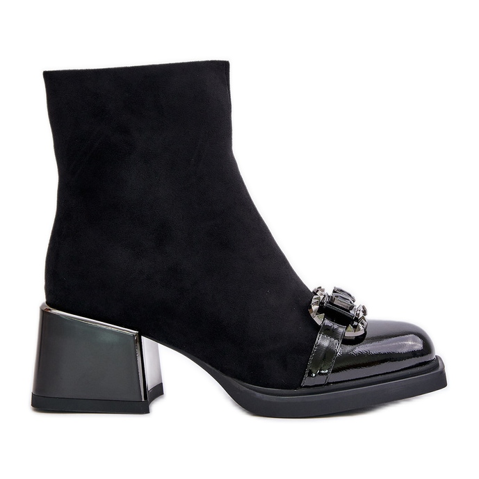 S.Barski Botas femininas elegantes de salto alto com decoração, pretas MR880-127 preto