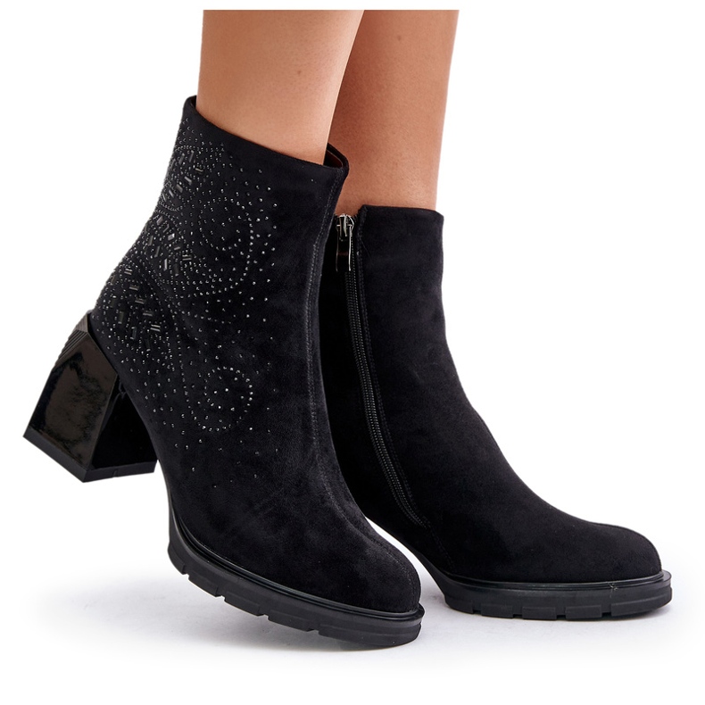 S.Barski Botas femininas isoladas de salto alto com decoração D&amp;A MR880-130 pretas preto