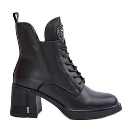 Botins isolados com salto alto enorme, couro natural, preto Vinceza 66676