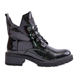 Botas femininas isoladas com salto baixo patente Vinceza 58136 pretas preto