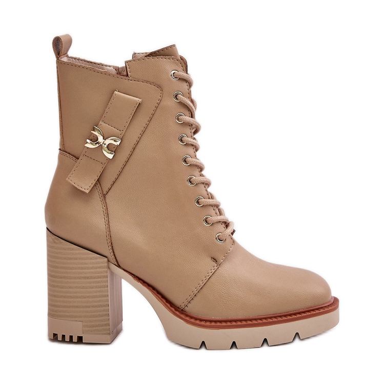 Jezzi Botins Isolados Bege Com Detalhe Dourado Ivarisse