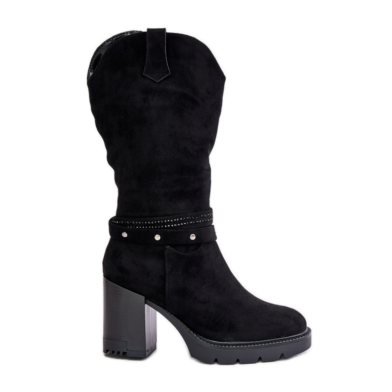 Jezzi Botas quentes femininas de salto médio de cano alto, Ivanelis pretas preto