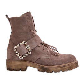 Zazoo 2951 Botins de camurça com fivela decorativa, bege escuro