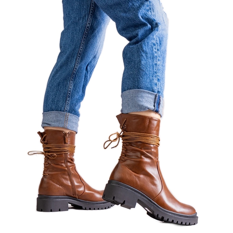 Botins marrons em couro ecológico Sahera castanho